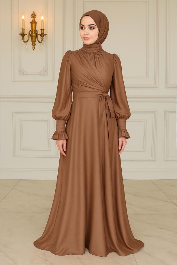Vêtements hijab BRUN ROBE DE SOIRÉE MODESTE T 5163 - TRENDTESETTÜR