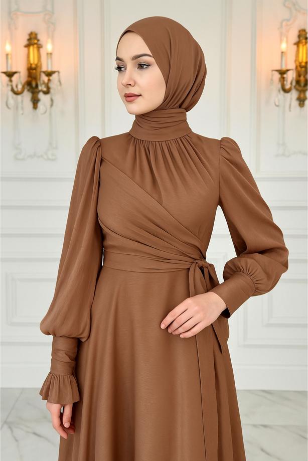 Vêtements hijab BRUN ROBE DE SOIRÉE MODESTE T 5163 - TRENDTESETTÜR