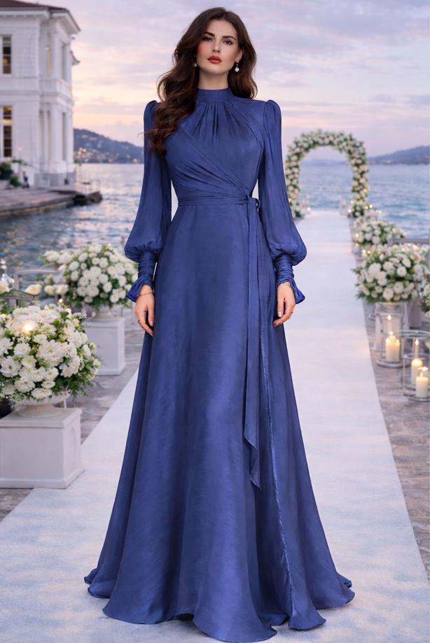Hijab clothing NAVY BLUE MODEST EVENING DRESS T 5163 - TRENDTESETTÜR
