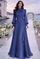 Tesettür giyim LACİVERT BAĞLAMA DETAYLI ABİYE ELBİSE T 5163