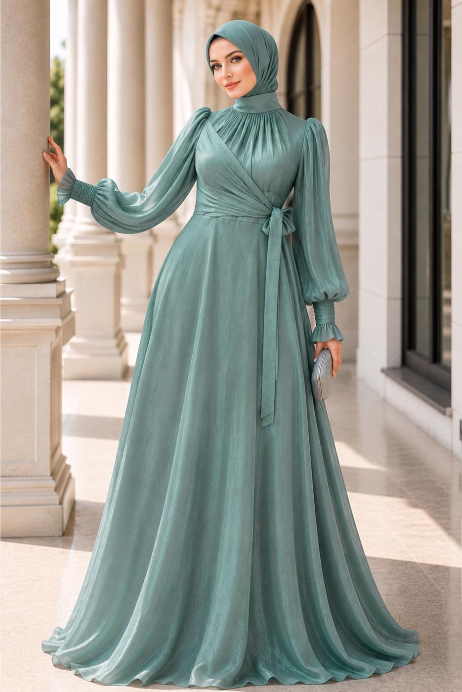 Hijab clothing BLUE MODEST EVENING DRESS T 5163