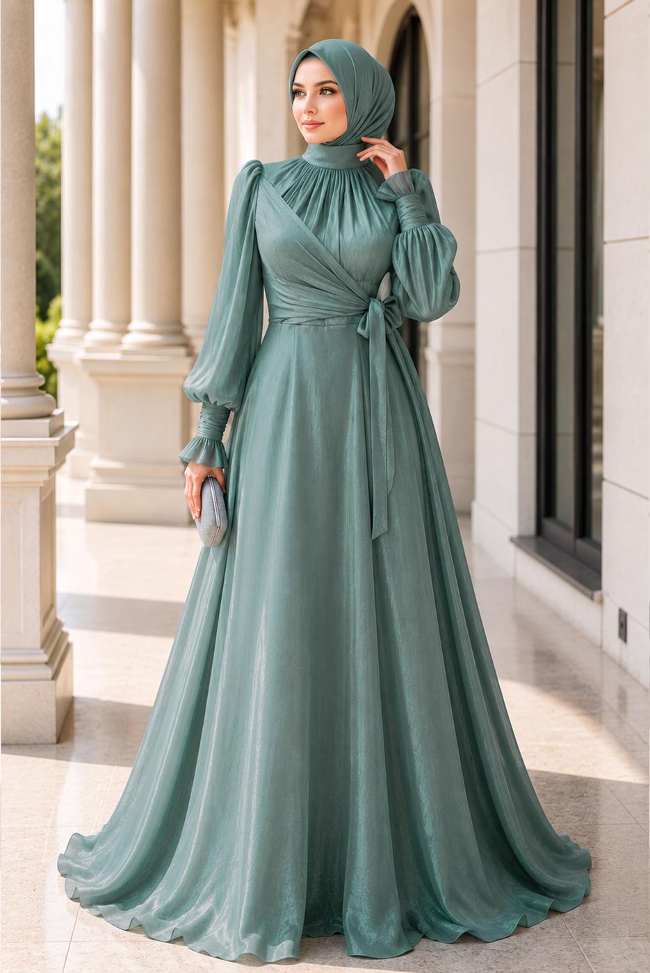 Hijab clothing BLUE MODEST EVENING DRESS T 5163