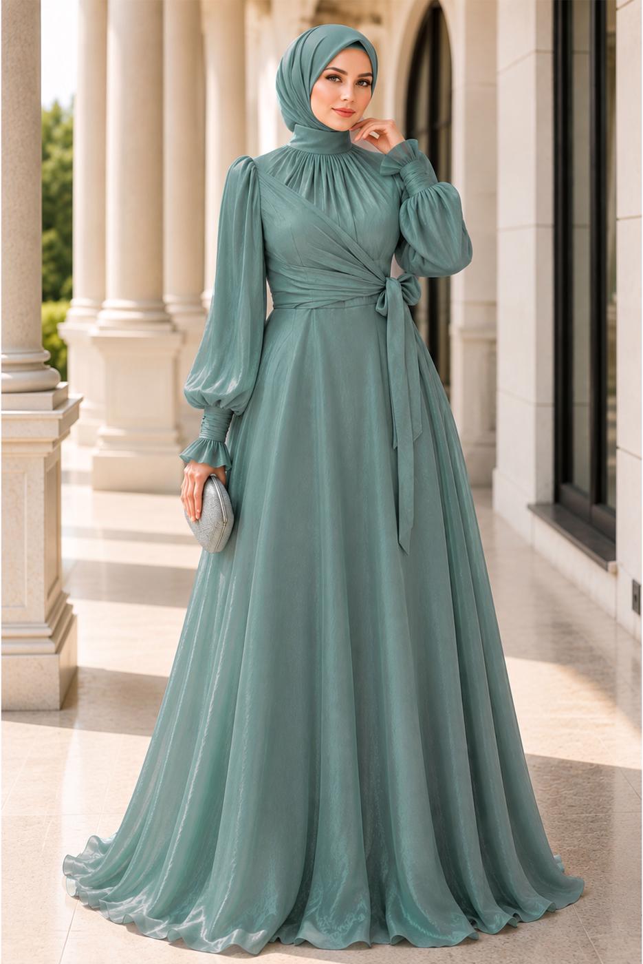 Hijab clothing BLUE MODEST EVENING DRESS T 5163