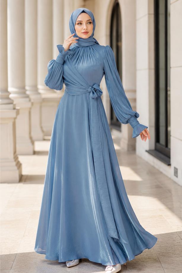 Hijab clothing NAVY BLUE MODEST EVENING DRESS T 5163 - TRENDTESETTÜR