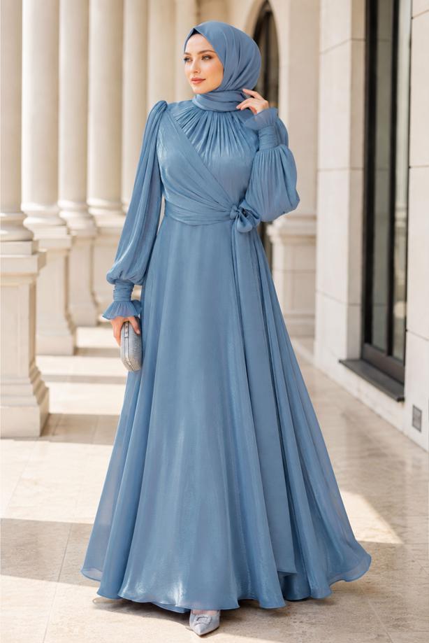 Hijab clothing NAVY BLUE MODEST EVENING DRESS T 5163 - TRENDTESETTÜR
