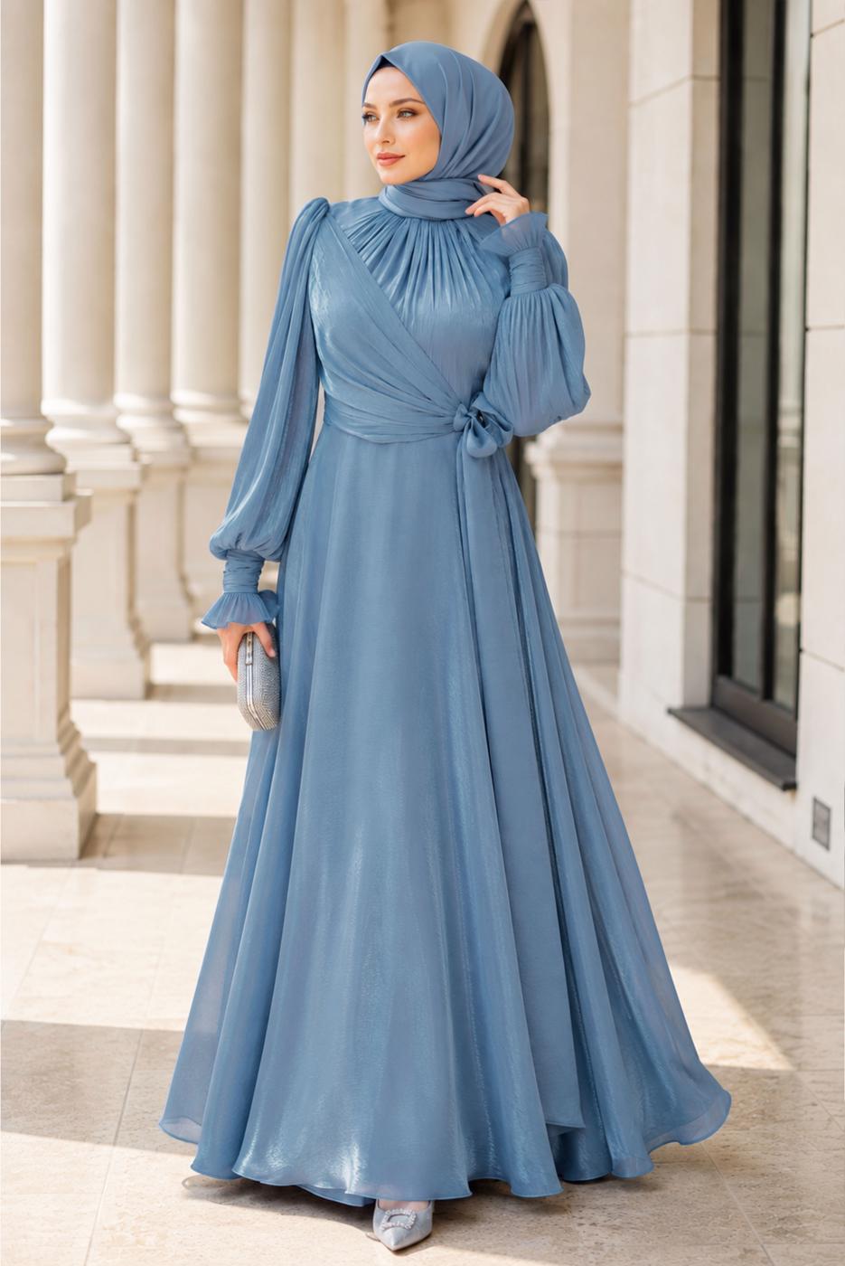 Hijab clothing NAVY BLUE MODEST EVENING DRESS T 5163