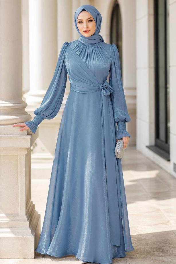 Hijab clothing NAVY BLUE MODEST EVENING DRESS T 5163 - TRENDTESETTÜR