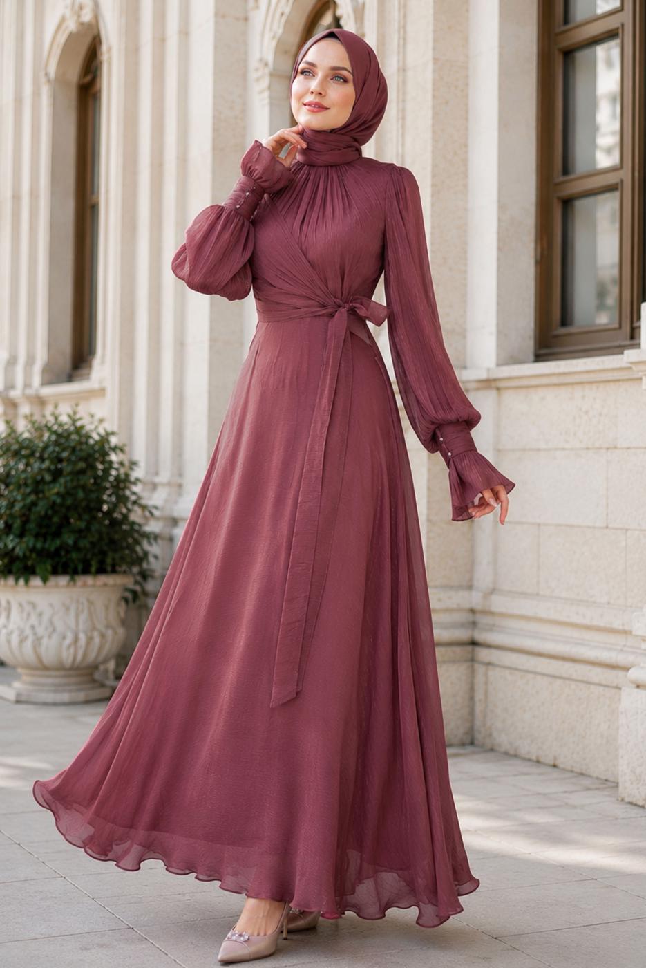 Hijab clothing PINK MODEST EVENING DRESS T 5163