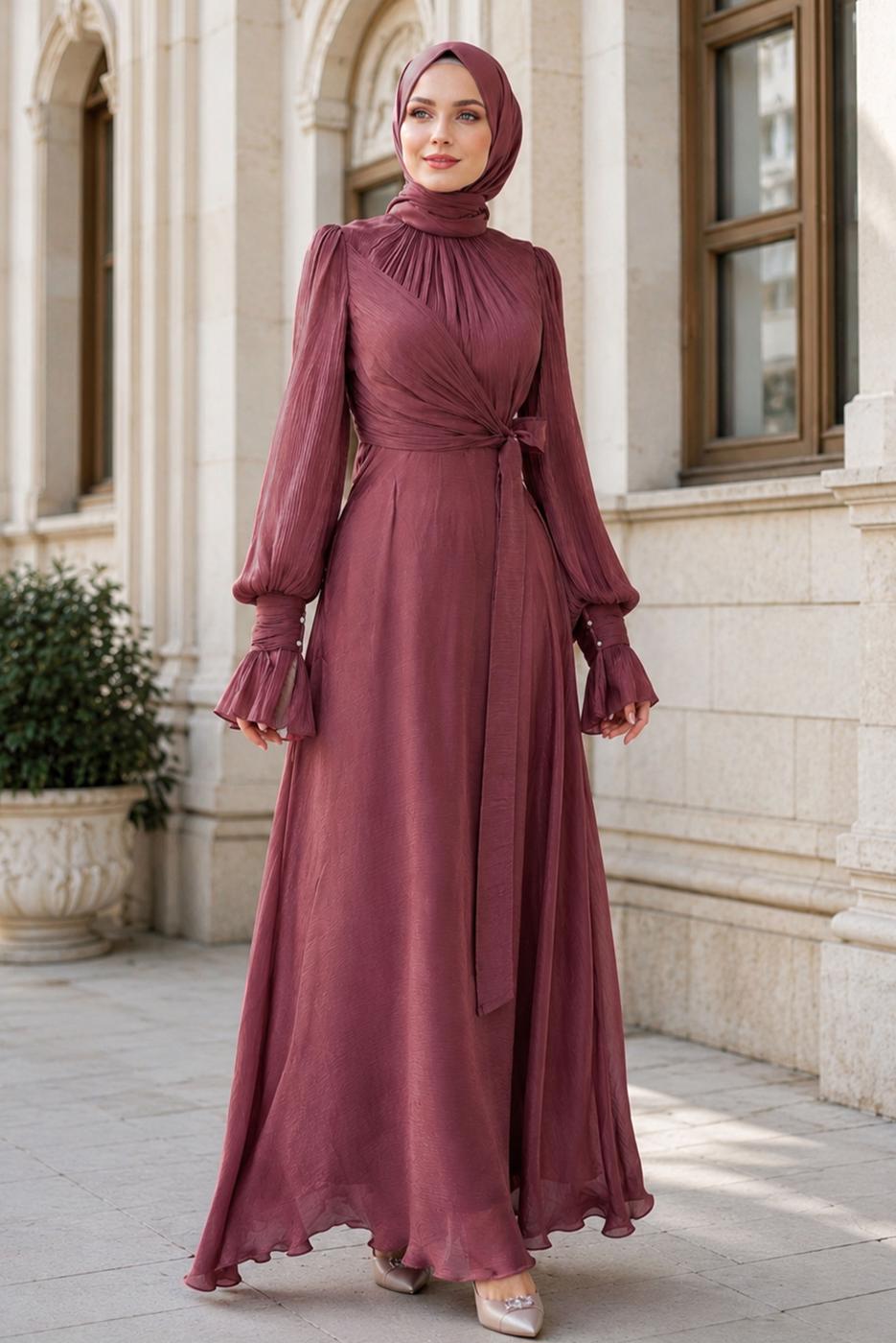 Hijab clothing PINK MODEST EVENING DRESS T 5163