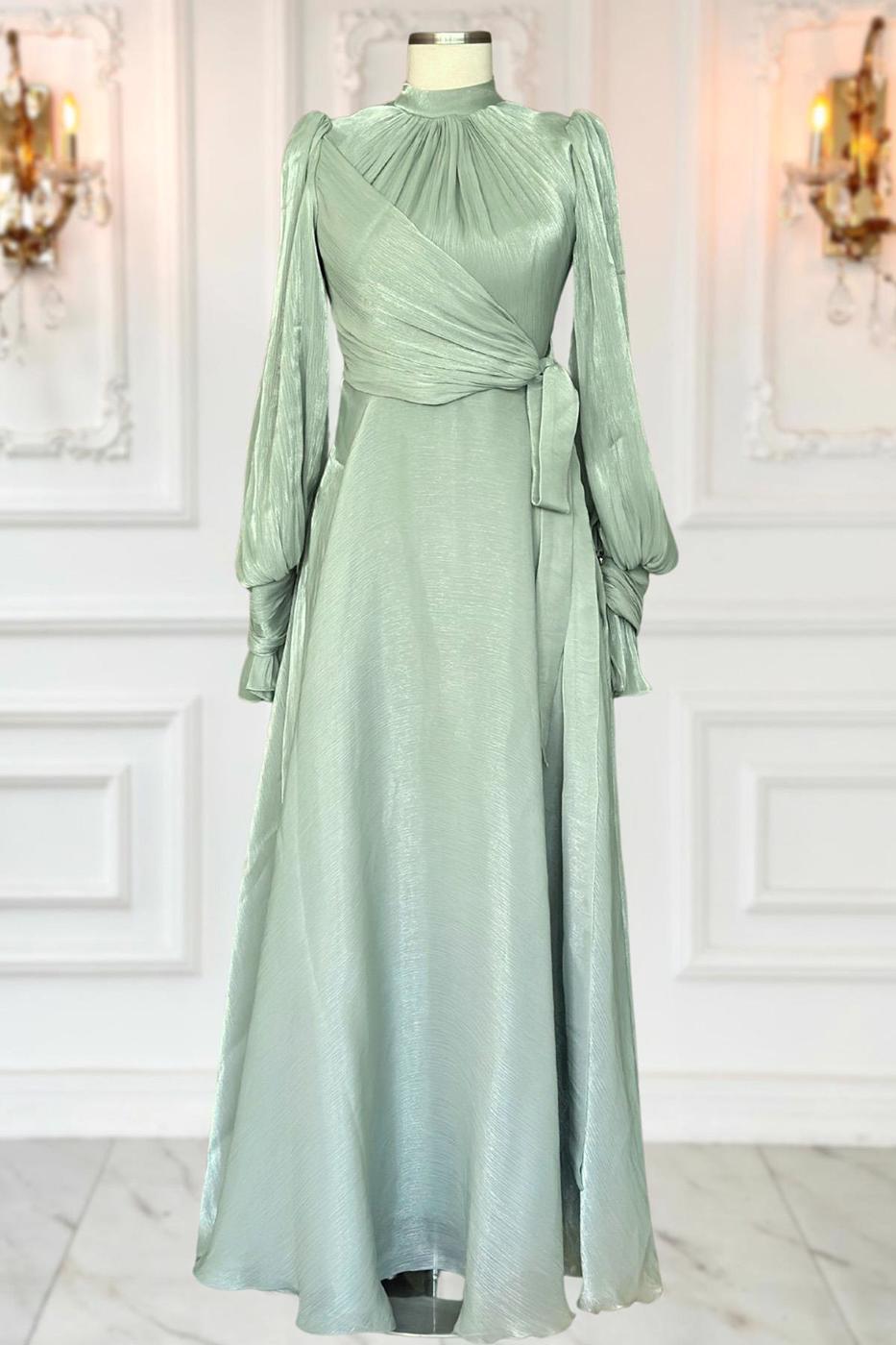 Vêtements hijab VERT ROBE DE SOIRÉE MODESTE T 5163