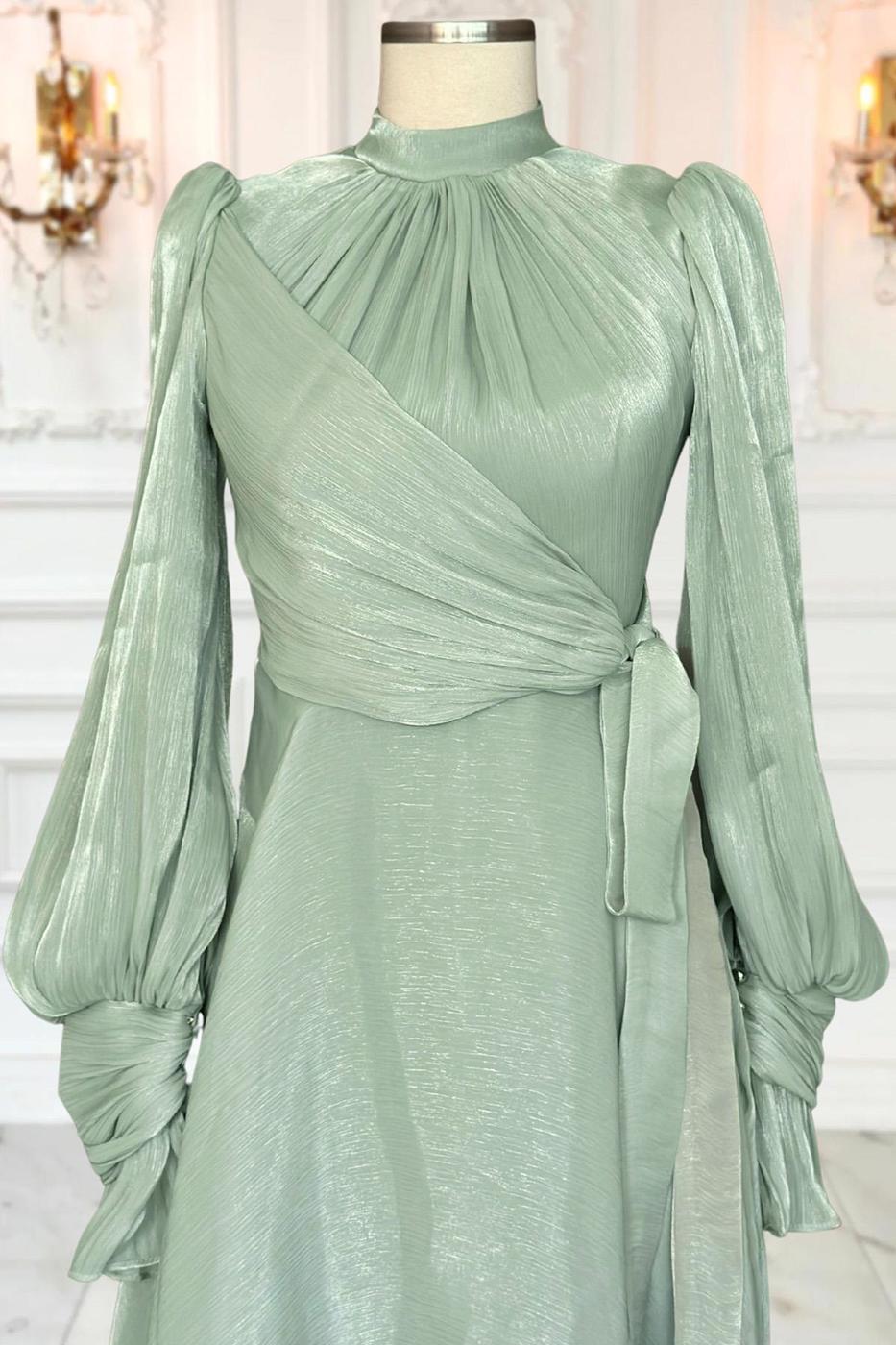 Vêtements hijab VERT ROBE DE SOIRÉE MODESTE T 5163