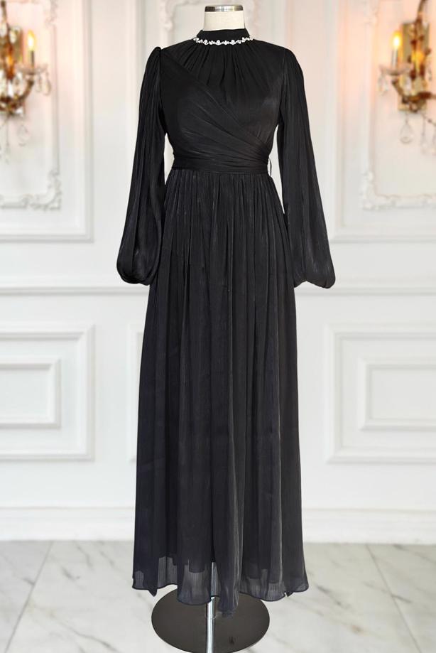 Vêtements hijab NOIR ROBE DE SOIRÉE MODESTE T 6063 - TRENDTESETTÜR