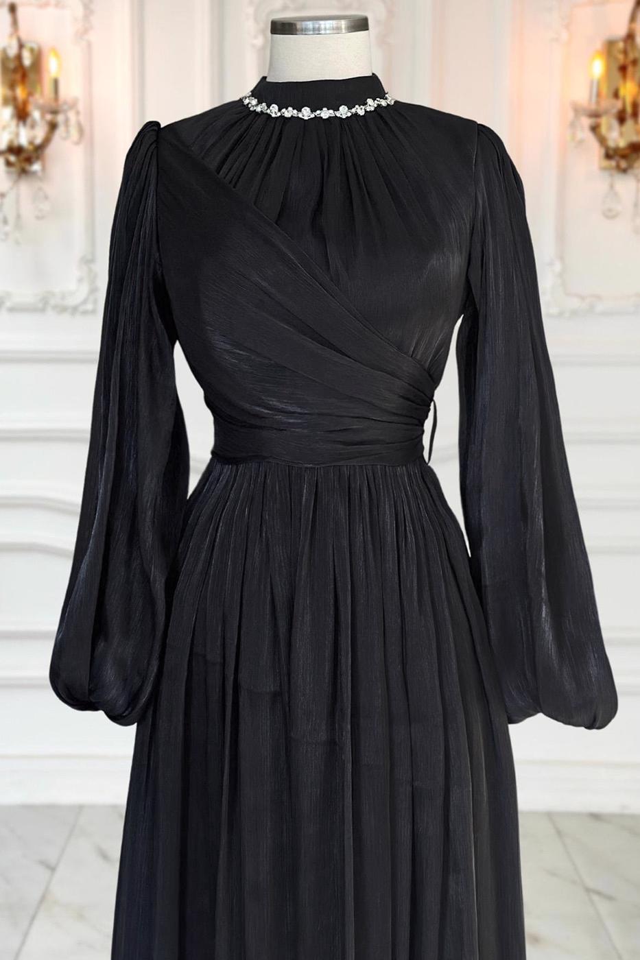 Vêtements hijab NOIR ROBE DE SOIRÉE MODESTE T 6063