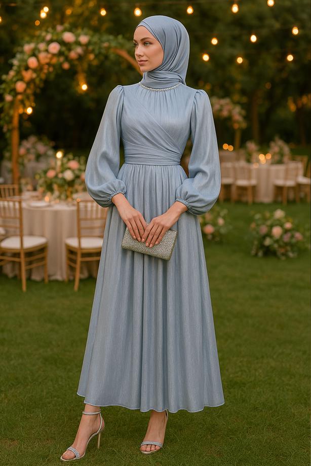 Vêtements hijab GRIS ROBE DE SOIRÉE MODESTE T 6063 - TRENDTESETTÜR