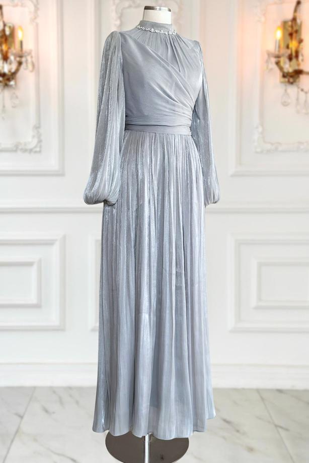 Vêtements hijab GRIS ROBE DE SOIRÉE MODESTE T 6063 - TRENDTESETTÜR