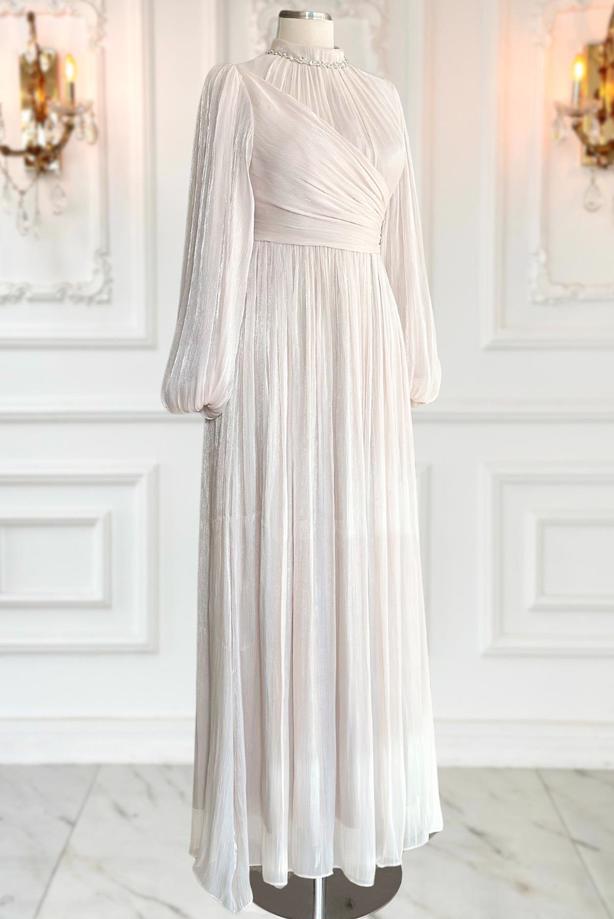 Vêtements hijab ÉCRU ROBE DE SOIRÉE MODESTE T 6063 - TRENDTESETTÜR