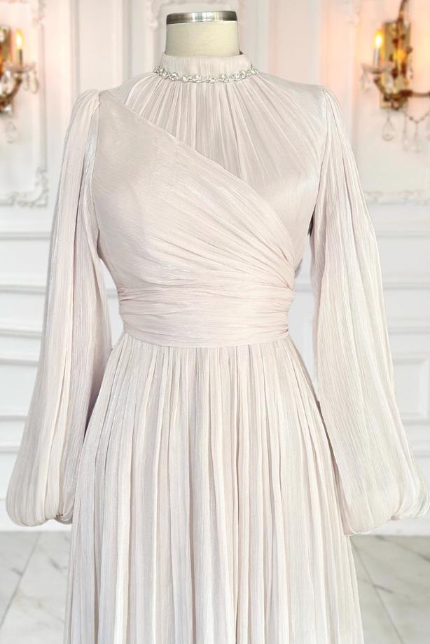 Vêtements hijab ÉCRU ROBE DE SOIRÉE MODESTE T 6063 - TRENDTESETTÜR