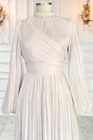 Tesettür giyim EKRU YAKASI TAŞLI ABİYE ELBİSE T 6063