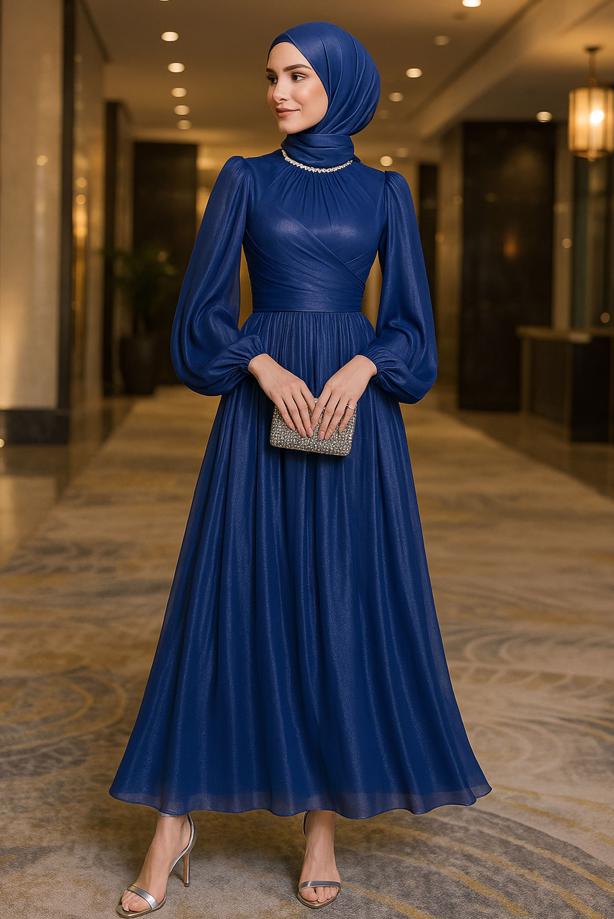 Vêtements hijab BLEU MARINE ROBE DE SOIRÉE MODESTE T 6063 - TRENDTESETTÜR