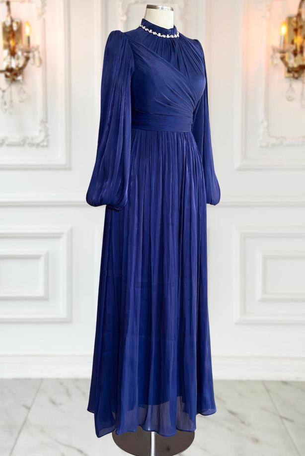 Vêtements hijab BLEU MARINE ROBE DE SOIRÉE MODESTE T 6063 - TRENDTESETTÜR