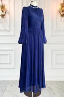 Tesettür giyim LACİVERT YAKASI TAŞLI ABİYE ELBİSE T 6063