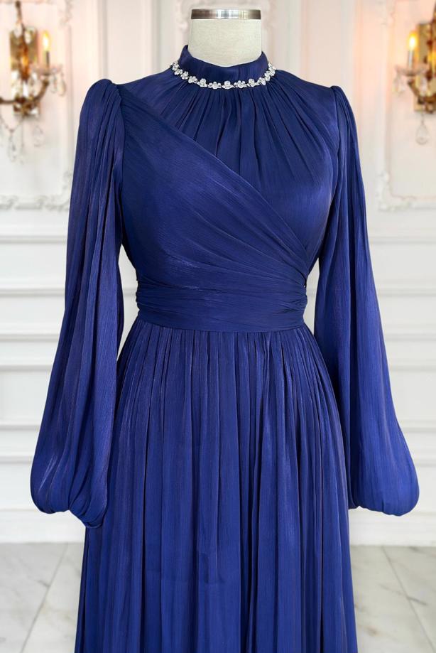 Vêtements hijab BLEU MARINE ROBE DE SOIRÉE MODESTE T 6063 - TRENDTESETTÜR