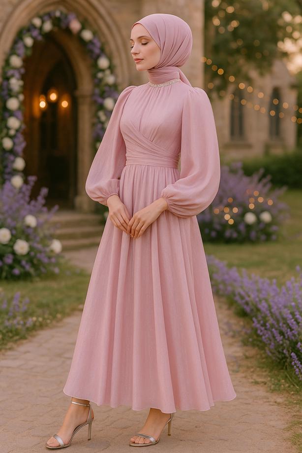 Vêtements hijab POUDRE ROBE DE SOIRÉE MODESTE T 6063 - TRENDTESETTÜR