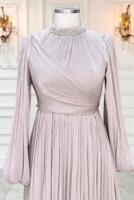 Tesettür giyim MOR YAKASI TAŞLI ABİYE ELBİSE T 6063