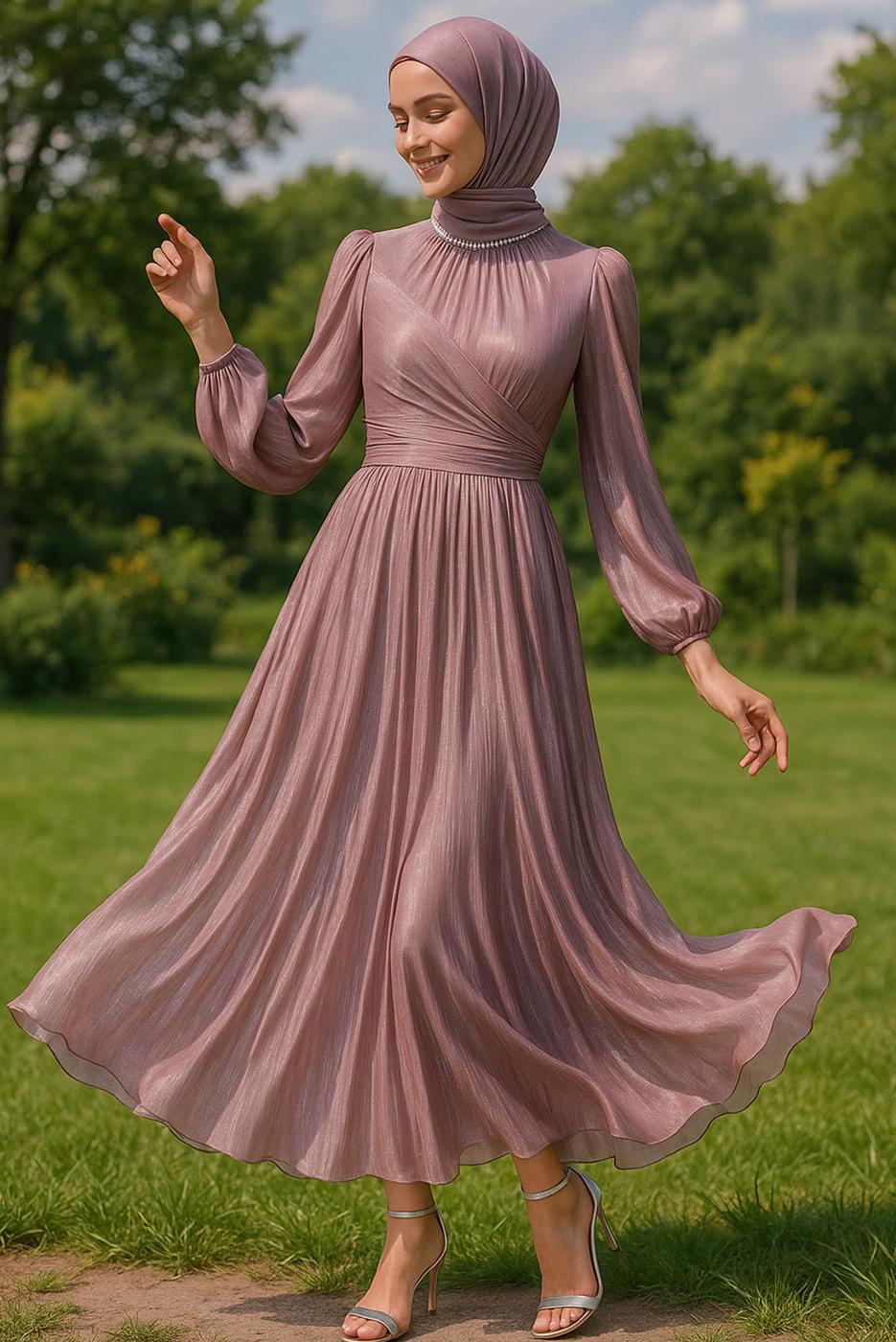 Hijab clothing PINK MODEST EVENING DRESS T 6063