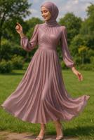 Hijab clothing PINK MODEST EVENING DRESS T 6063