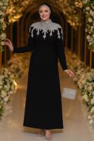 Tesettür giyim SİYAH TAŞLI ABİYE ELBİSE T 6193