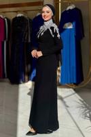 Tesettür giyim SİYAH TAŞLI ABİYE ELBİSE T 6193