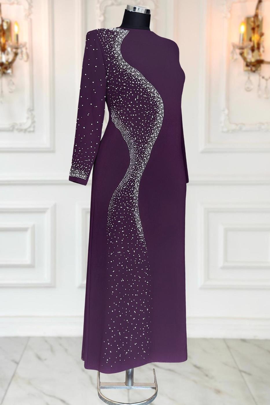 Vêtements hijab PRUNE ROBE DE SOIRÉE À DÉTAILS DE PERLES T 7063