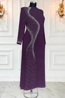 Vêtements hijab PRUNE ROBE DE SOIRÉE À DÉTAILS DE PERLES T 7063