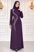 Hijab clothing PLUM PEARL DETAILED EVENING DRESS T 7063