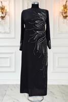 Vêtements hijab NOIR ROBE DE SOIRÉE AVEC BIJOU T 8063