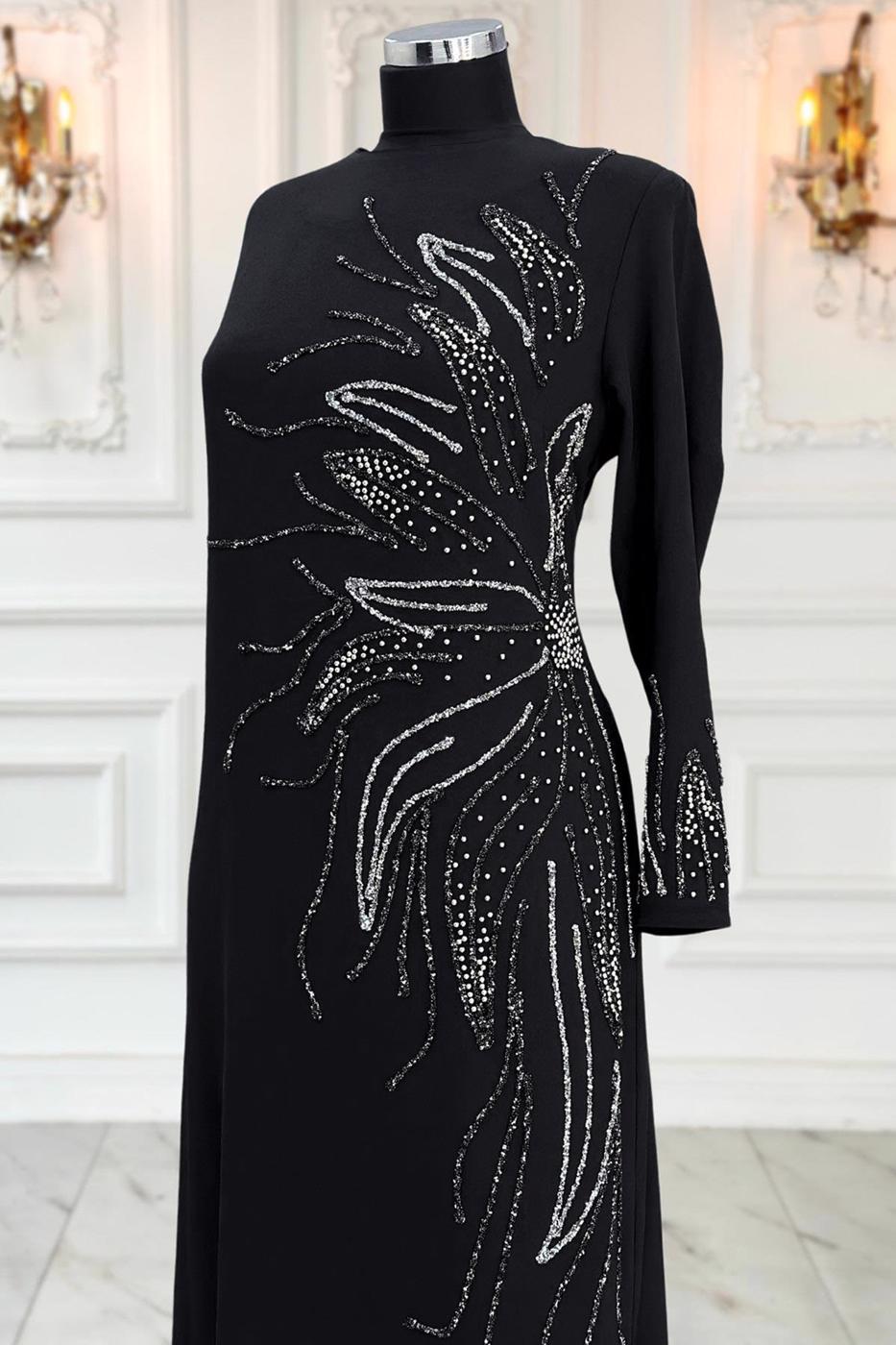 Vêtements hijab NOIR ROBE DE SOIRÉE AVEC BIJOU T 8063
