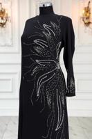 Vêtements hijab NOIR ROBE DE SOIRÉE AVEC BIJOU T 8063