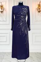 Vêtements hijab BLEU MARINE ROBE DE SOIRÉE AVEC BIJOU T 8063