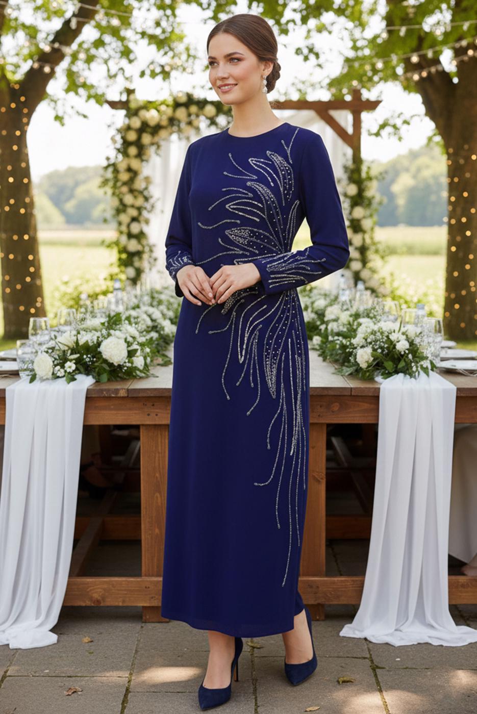 Vêtements hijab BLEU MARINE ROBE DE SOIRÉE AVEC BIJOU T 8063