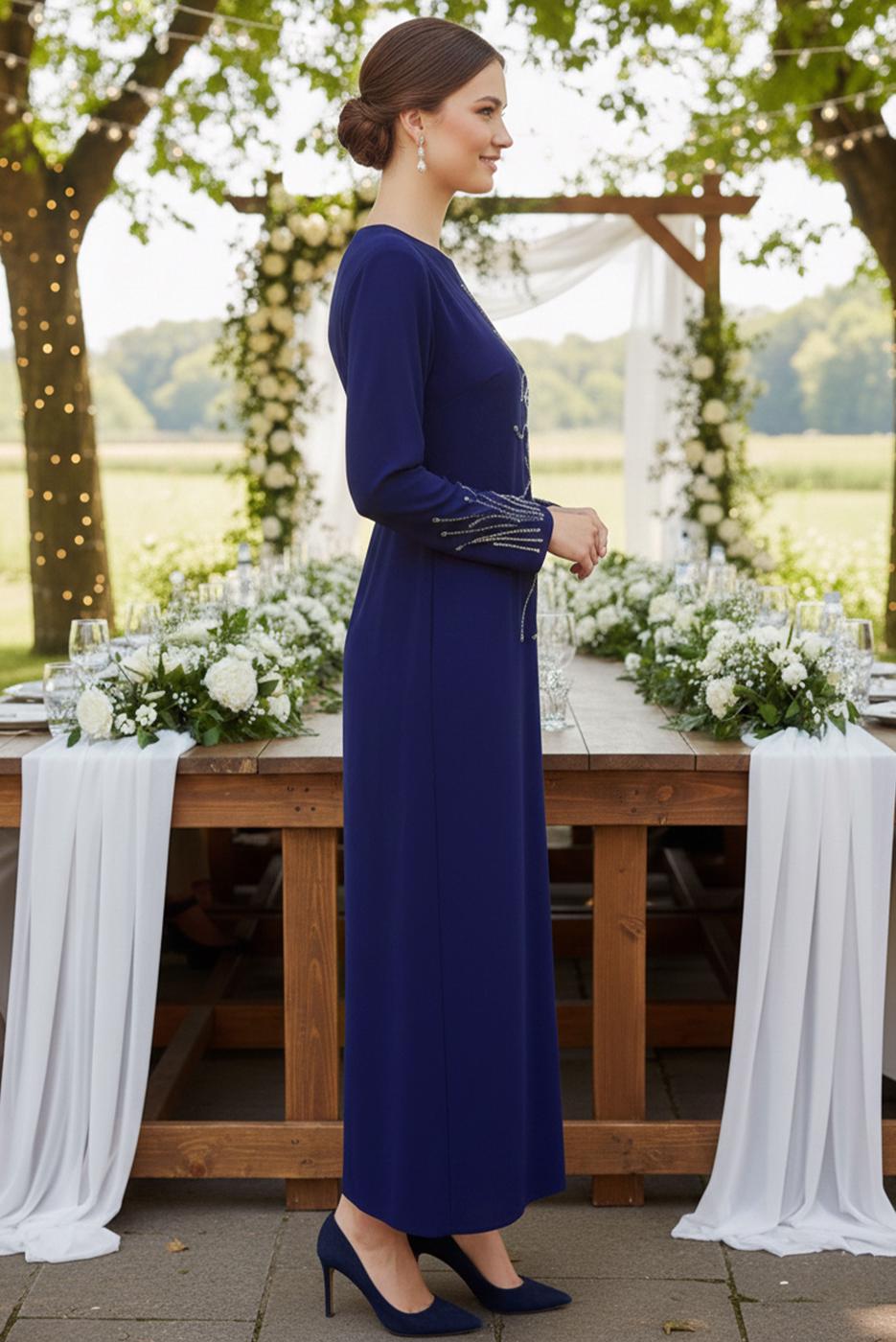 Vêtements hijab BLEU MARINE ROBE DE SOIRÉE AVEC BIJOU T 8063