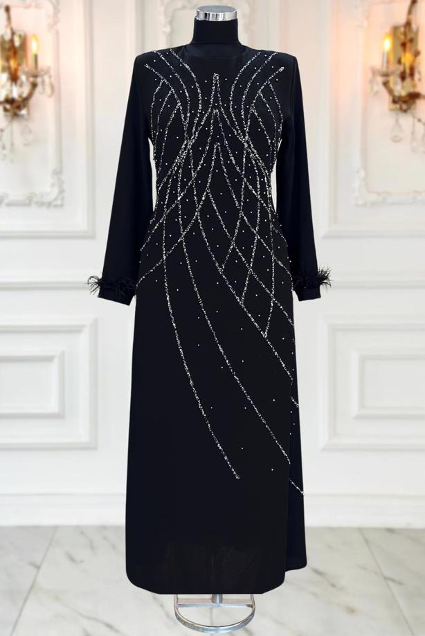 Vêtements hijab NOIR ROBE DE SOIRÉE À PERLES T 8953 - TRENDTESETTÜR