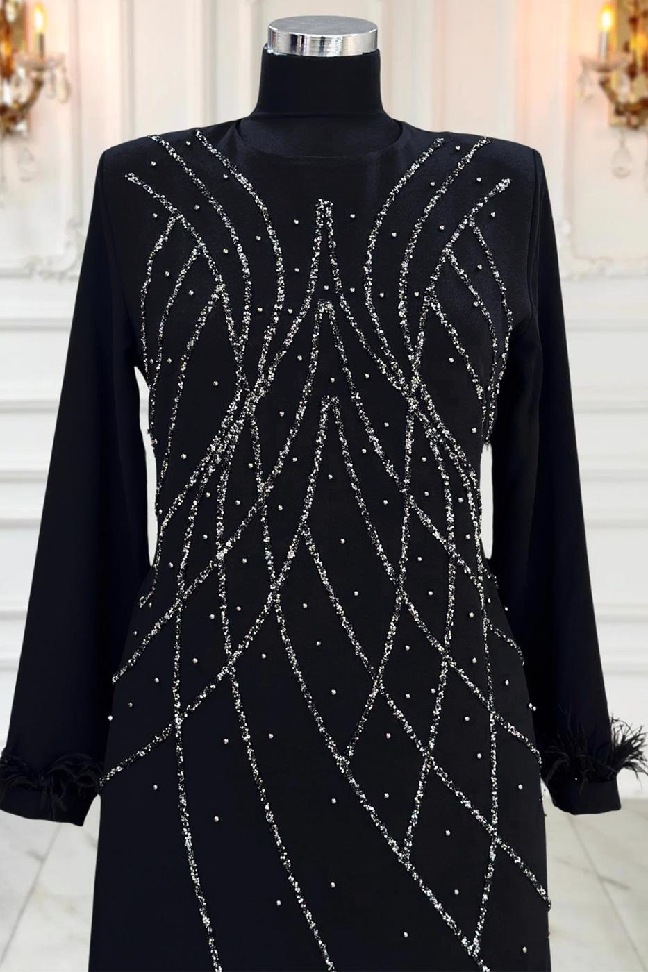 Vêtements hijab NOIR ROBE DE SOIRÉE À PERLES T 8953