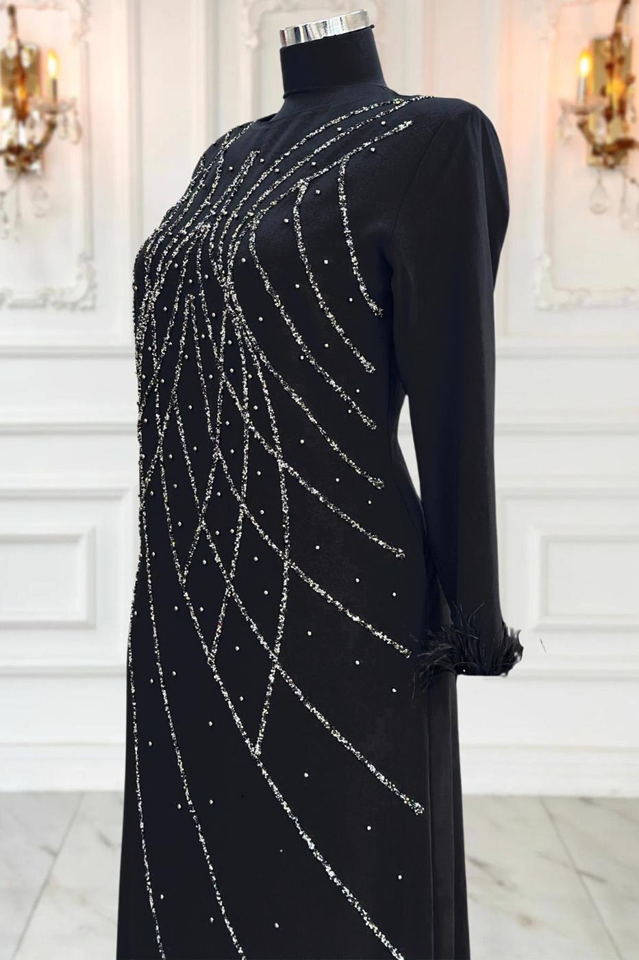 Vêtements hijab NOIR ROBE DE SOIRÉE À PERLES T 8953