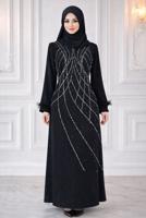 Hijab clothing BLACK BEADED EVENING DRESS T 8953