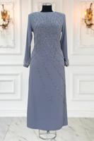 Vêtements hijab GRIS ROBE DE SOIRÉE À PERLES T 8953