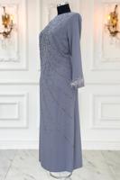 Vêtements hijab GRIS ROBE DE SOIRÉE À PERLES T 8953