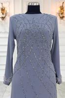 Vêtements hijab GRIS ROBE DE SOIRÉE À PERLES T 8953