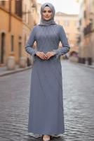 Vêtements hijab GRIS ROBE DE SOIRÉE À PERLES T 8953