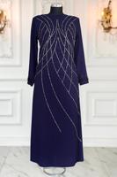 Vêtements hijab BLEU MARINE ROBE DE SOIRÉE À PERLES T 8953